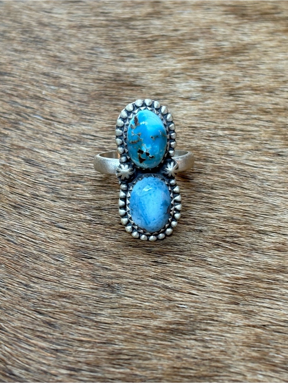 Golden Hills Turquoise Double Oval 925 Sterling Silver Ring - Blue Stone Accent